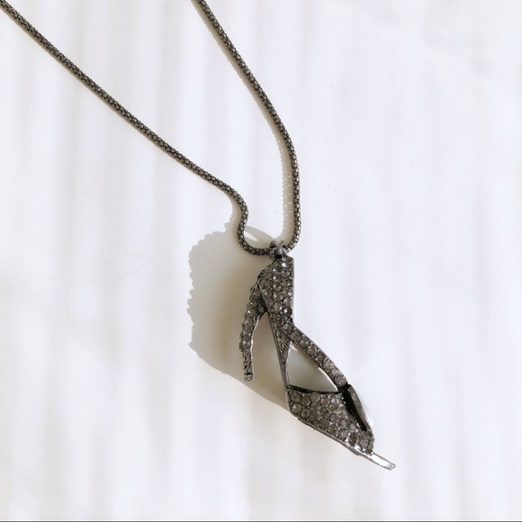 Long Chain Necklace with Metal & Crystal Shoe Pendant - Picture 3 of 13